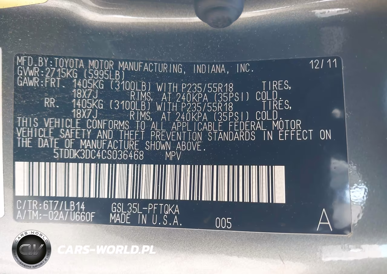 2012 Toyota Sienna Xle 7 Passenger VIN:5TDDK3DC4CS036468 - 9