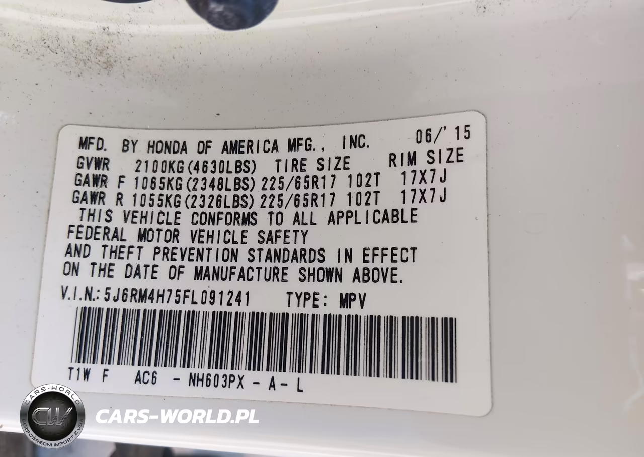 2015 Honda Cr-V Ex-L VIN:5J6RM4H75FL091241 - 9
