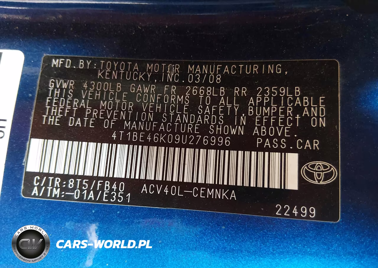 2009 Toyota Camry VIN:4T1BE46K09U276996 - 9