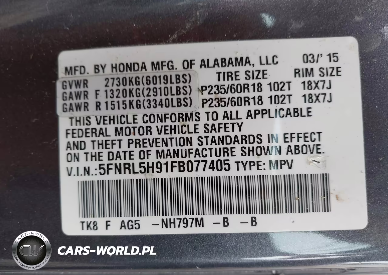 2015 Honda Odyssey Touring-Touring Elite VIN:5FNRL5H91FB077405 - 9