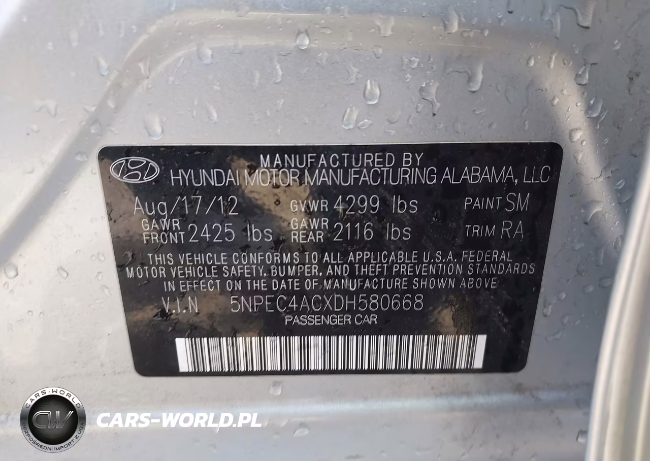 2013 Hyundai Sonata Se VIN:5NPEC4ACXDH580668 - 9
