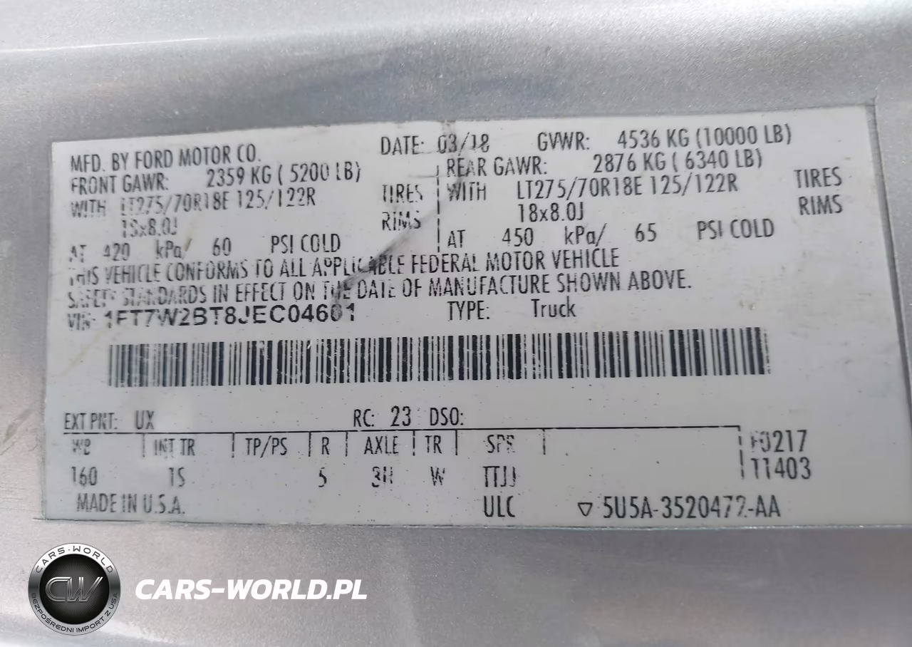 2018 Ford F-250 Xl VIN:1FT7W2BT8JEC04601 - 9