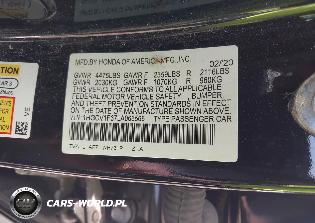 2020 Honda Accord Sport VIN:1HGCV1F37LA066566 - 9