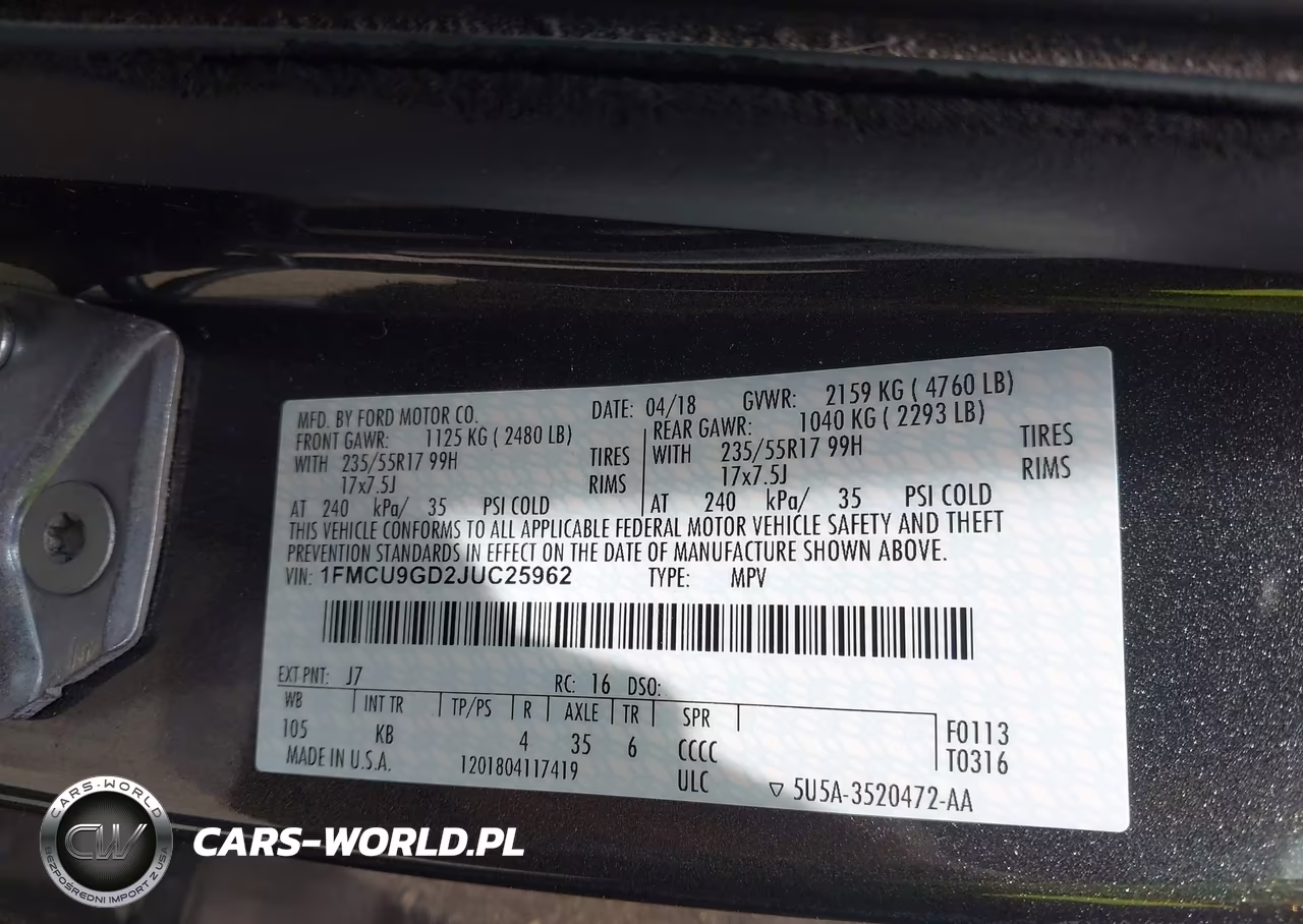 2018 Ford Escape Se VIN:1FMCU9GD2JUC25962 - 9