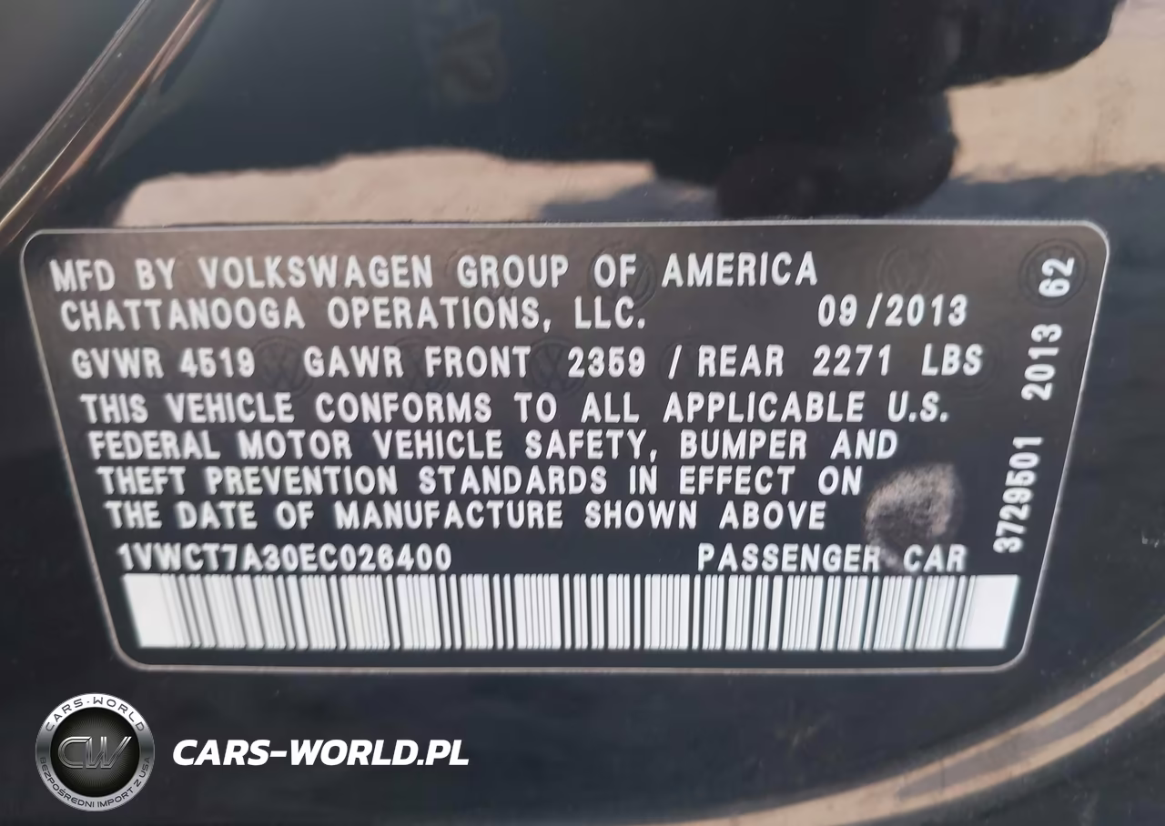 2014 Volkswagen Passat 1.8T Sel Premium VIN:1VWCT7A30EC026400 - 9
