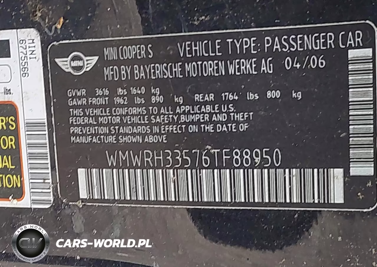 2006 Mini Cooper S VIN:WMWRH33576TF88950 - 9