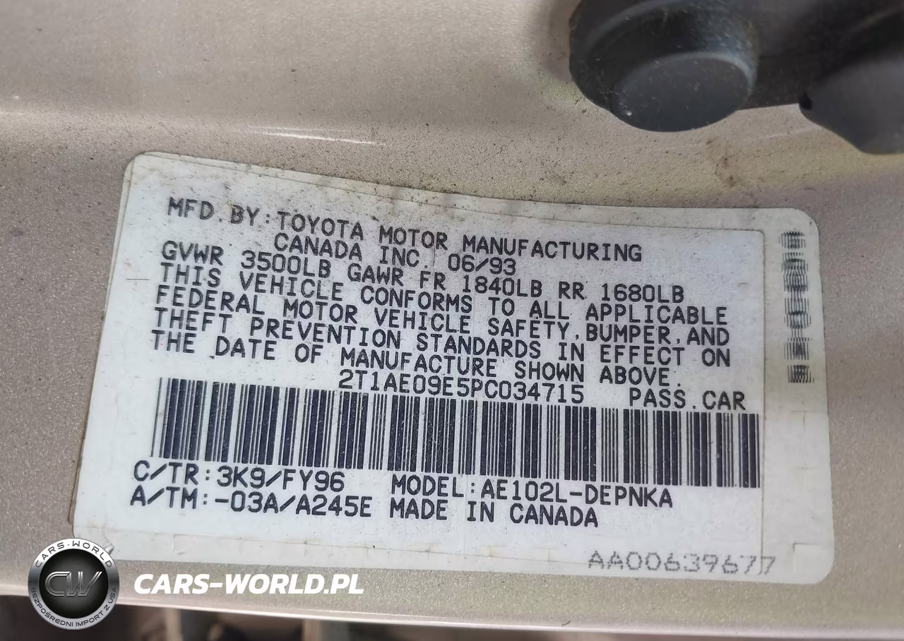 1993 Toyota Corolla Le-Dx VIN:2T1AE09E5PC034715 - 9