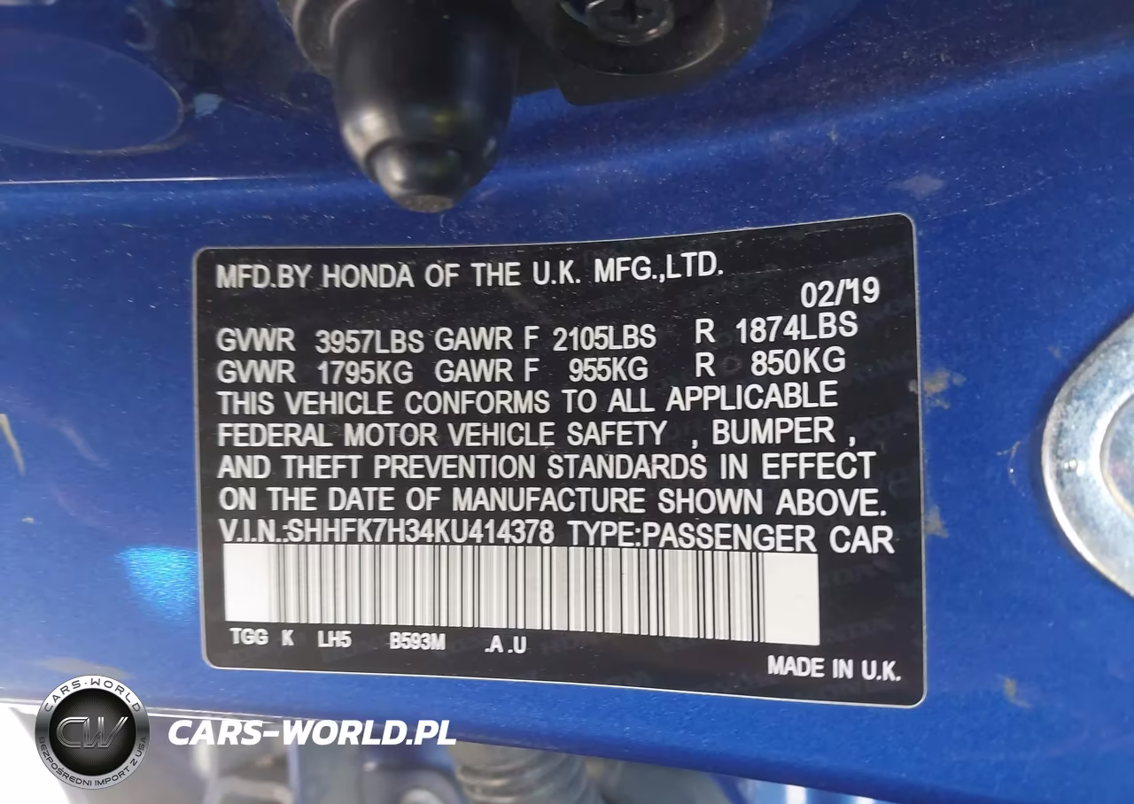 2019 Honda Civic Lx VIN:SHHFK7H34KU414378 - 9