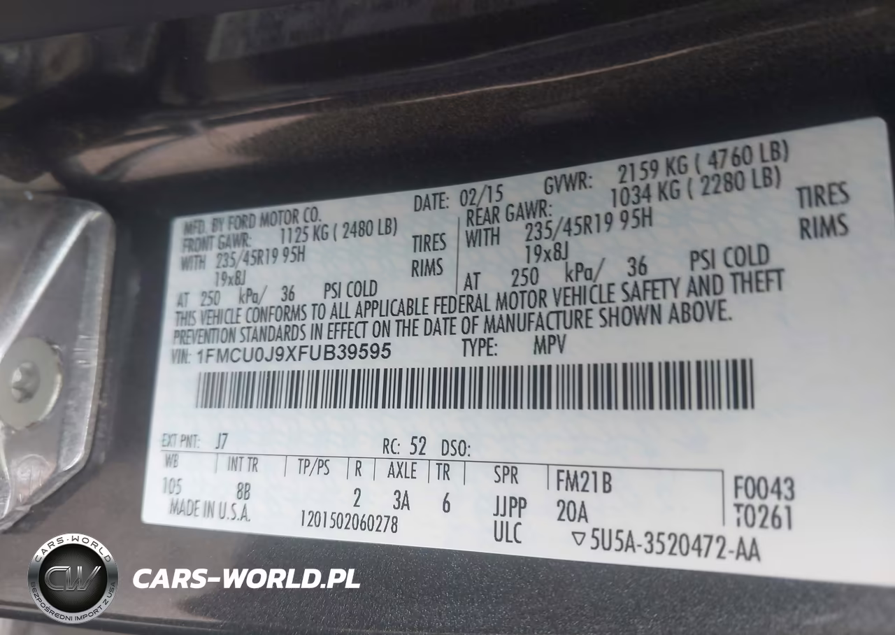 2015 Ford Escape Titanium VIN:1FMCU0J9XFUB39595 - 9