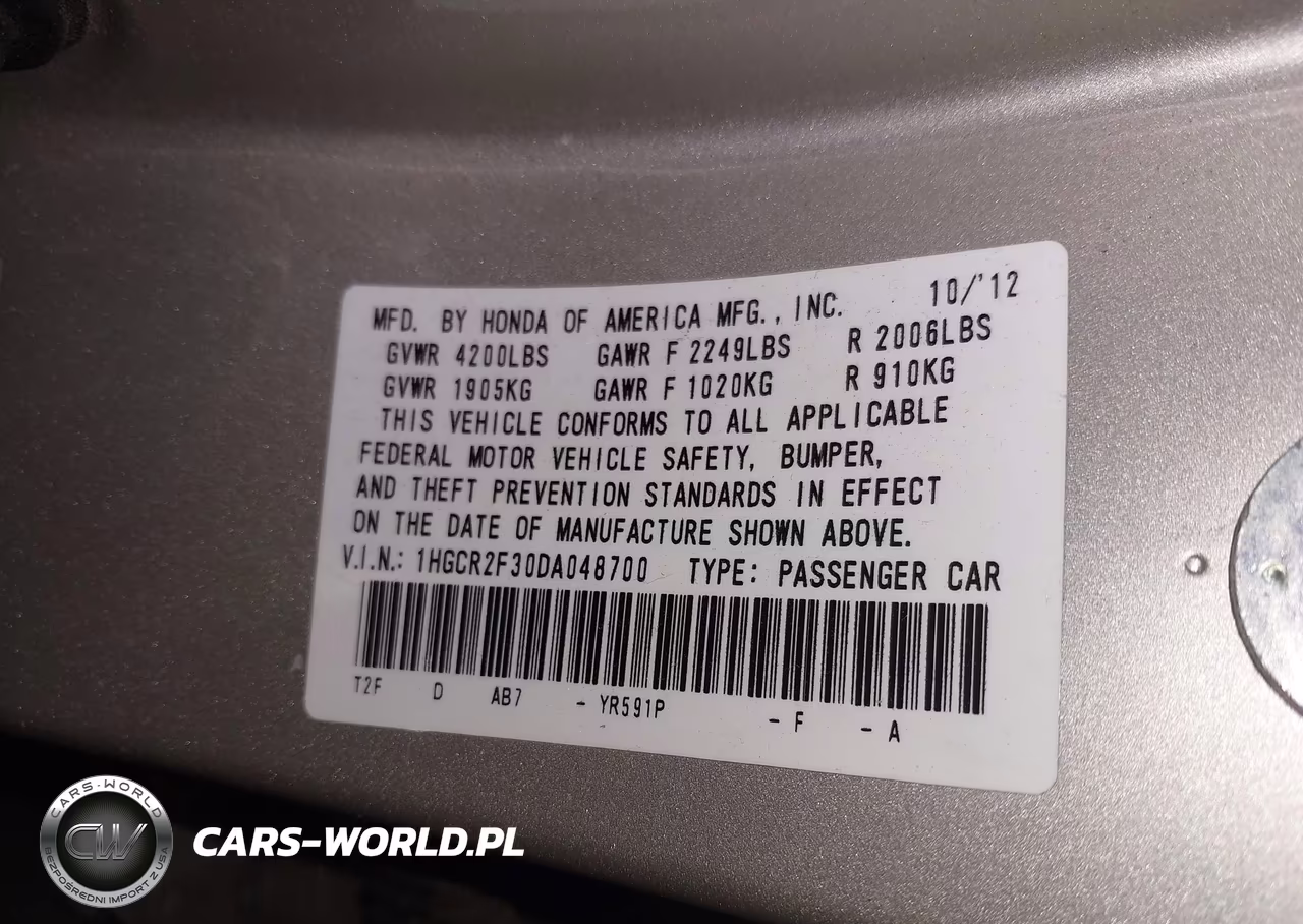 2013 Honda Accord Lx VIN:1HGCR2F30DA048700 - 9