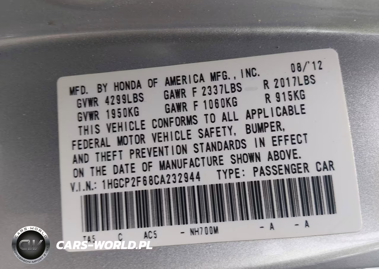 2012 Honda Accord 2.4 Se VIN:1HGCP2F68CA232944 - 9