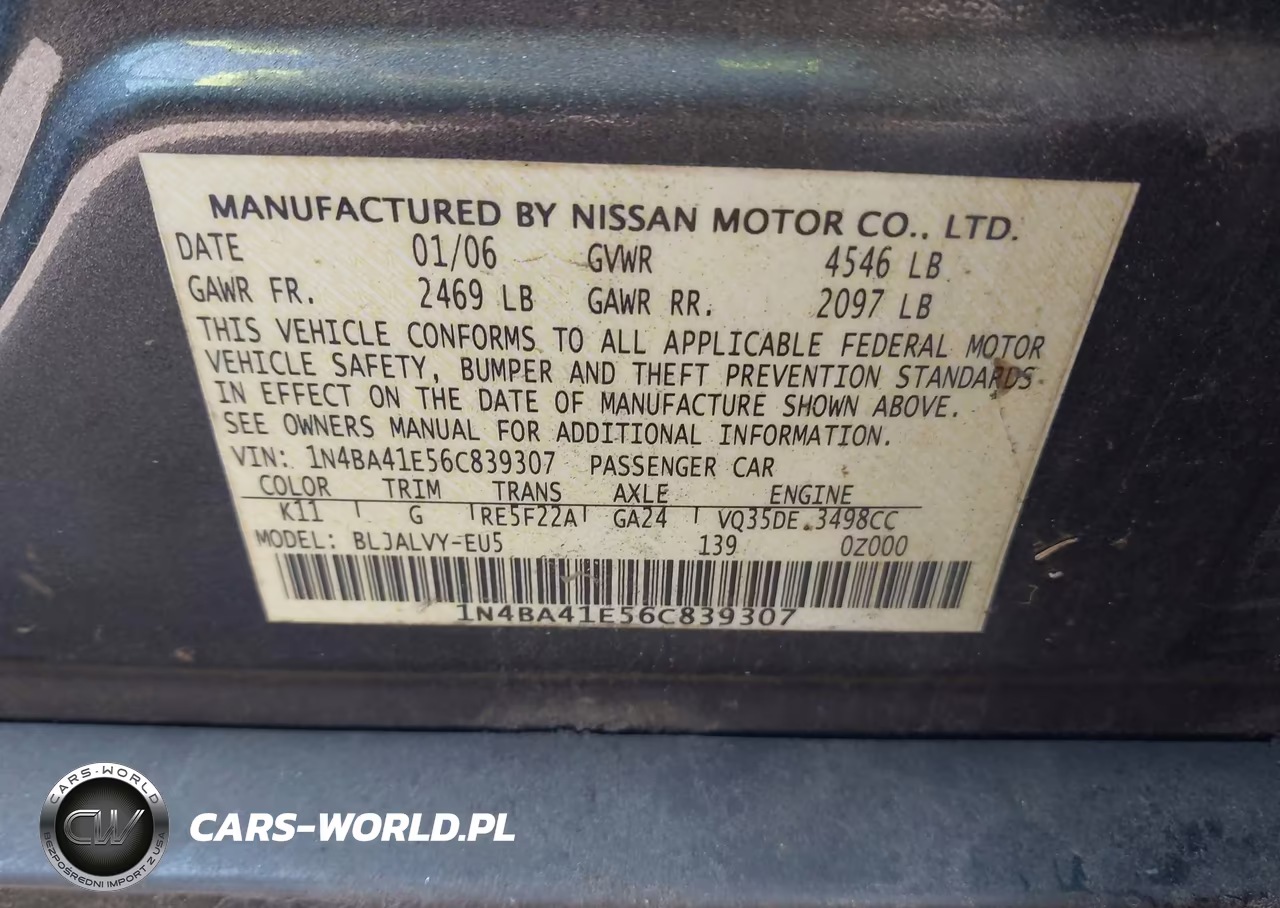 2006 Nissan Maxima 3.5 Se VIN:1N4BA41E56C839307 - 9
