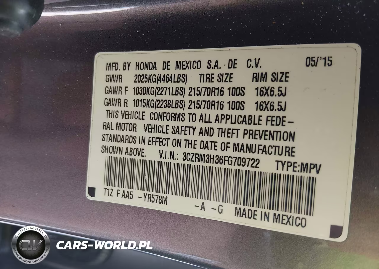 2015 Honda Cr-V Lx VIN:3CZRM3H36FG709722 - 9