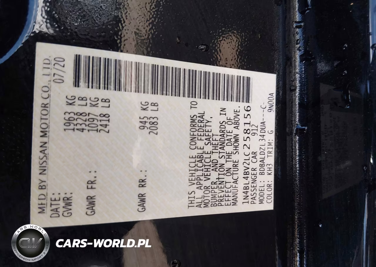 2020 Nissan Altima S Fwd VIN:1N4BL4BV2LC258156 - 9