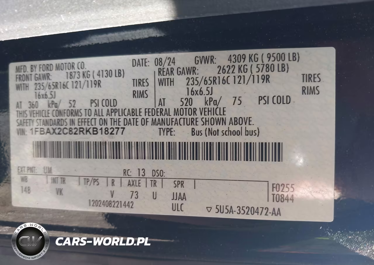 2024 Ford Transit-350 Passenger Van Xl VIN:1FBAX2C82RKB18277 - 9