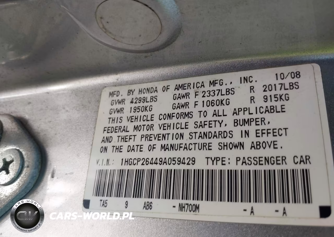 2009 Honda Accord 2.4 Lx-P VIN:1HGCP26449A059429 - 9