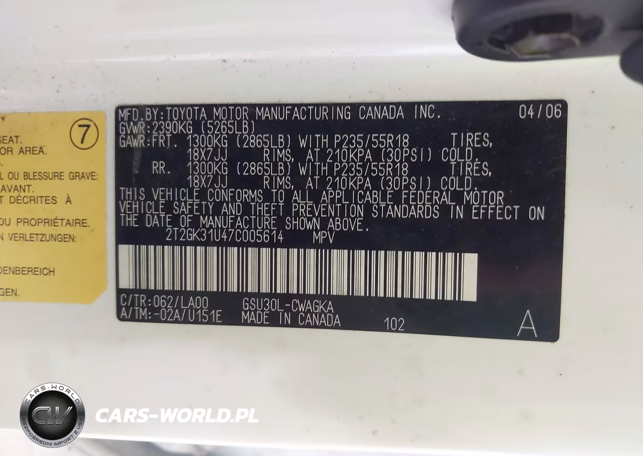 2007 Lexus Rx 350 VIN:2T2GK31U47C005614 - 9
