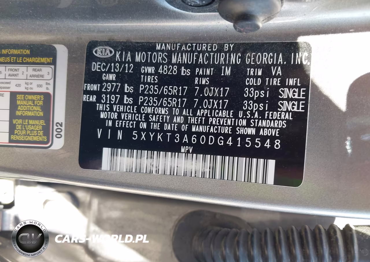 2013 Kia Sorento Lx VIN:5XYKT3A60DG415548 - 9