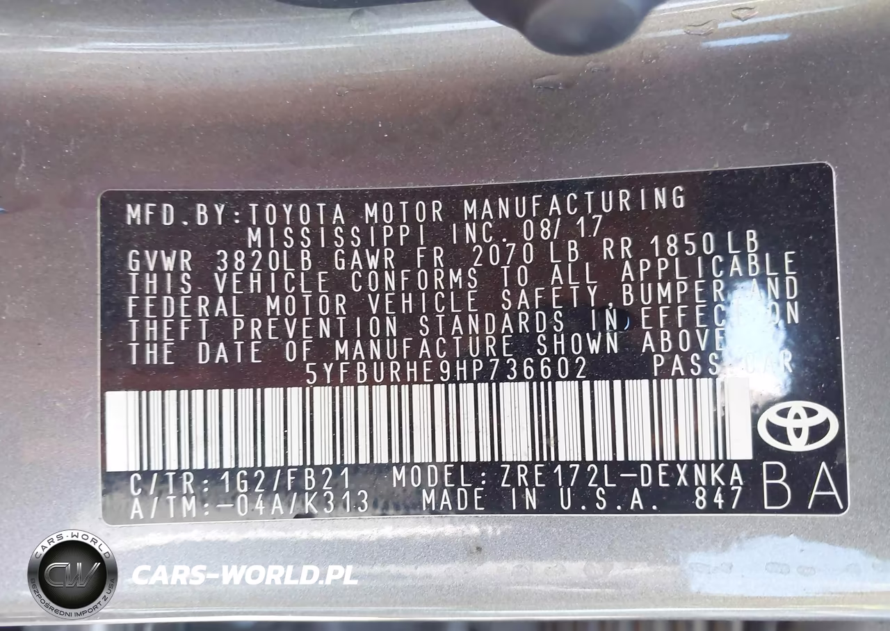 2017 Toyota Corolla Le VIN:5YFBURHE9HP736602 - 9