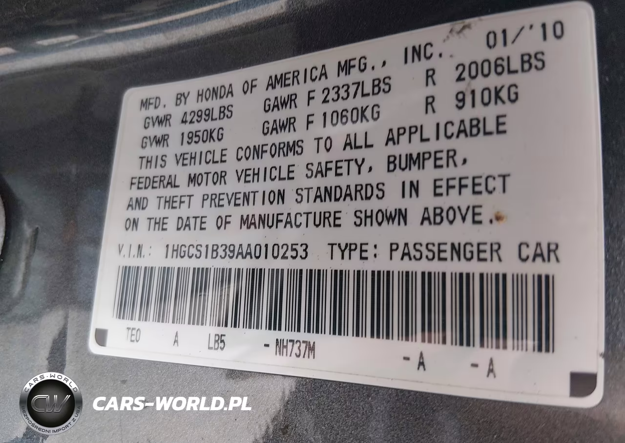 2010 Honda Accord 2.4 Lx-S VIN:1HGCS1B39AA010253 - 9