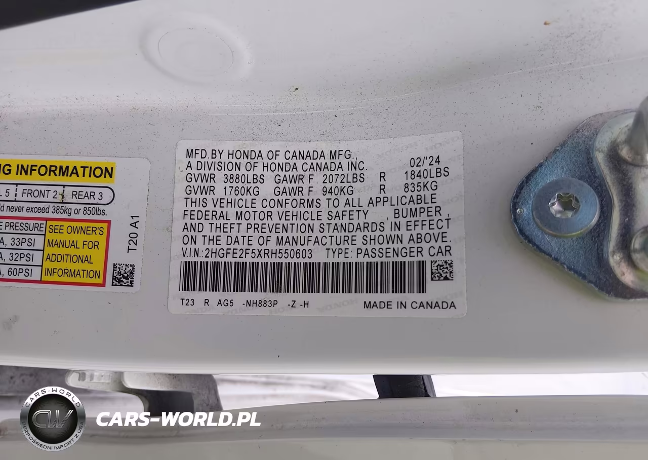 2024 Honda Civic Sport VIN:2HGFE2F5XRH550603 - 9