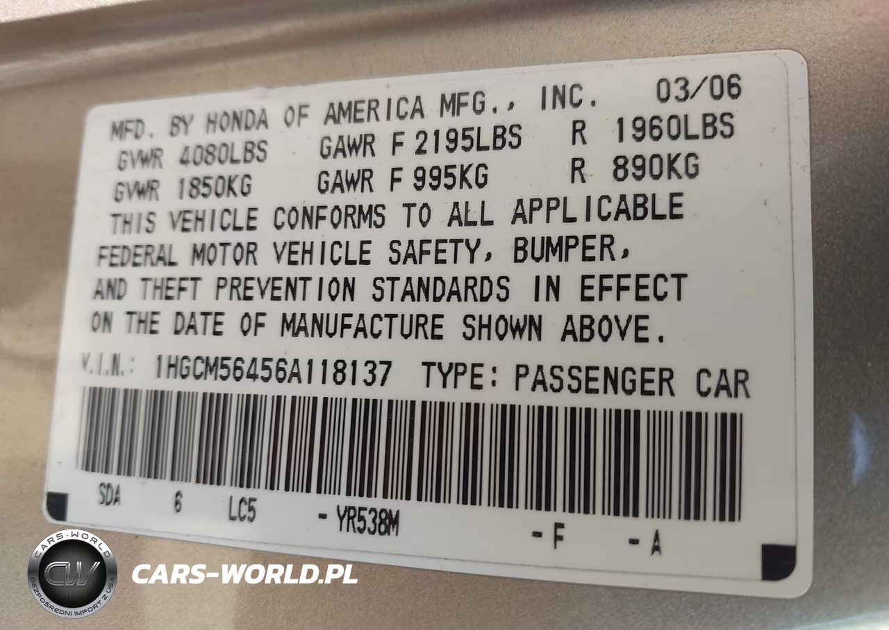 2006 Honda Accord 2.4 Lx VIN:1HGCM56456A118137 - 9