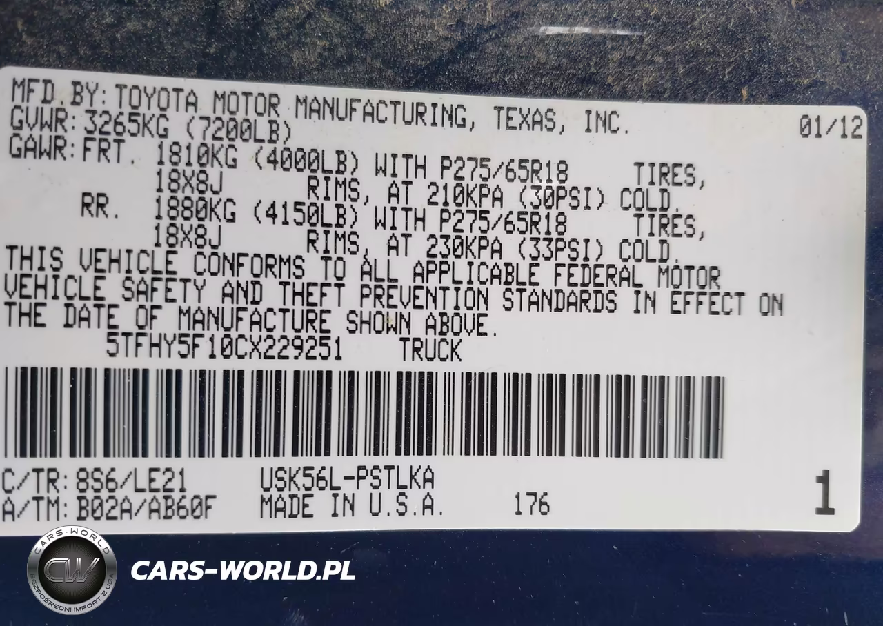 2012 Toyota Tundra Limited 5.7L V8 VIN:5TFHY5F10CX229251 - 9