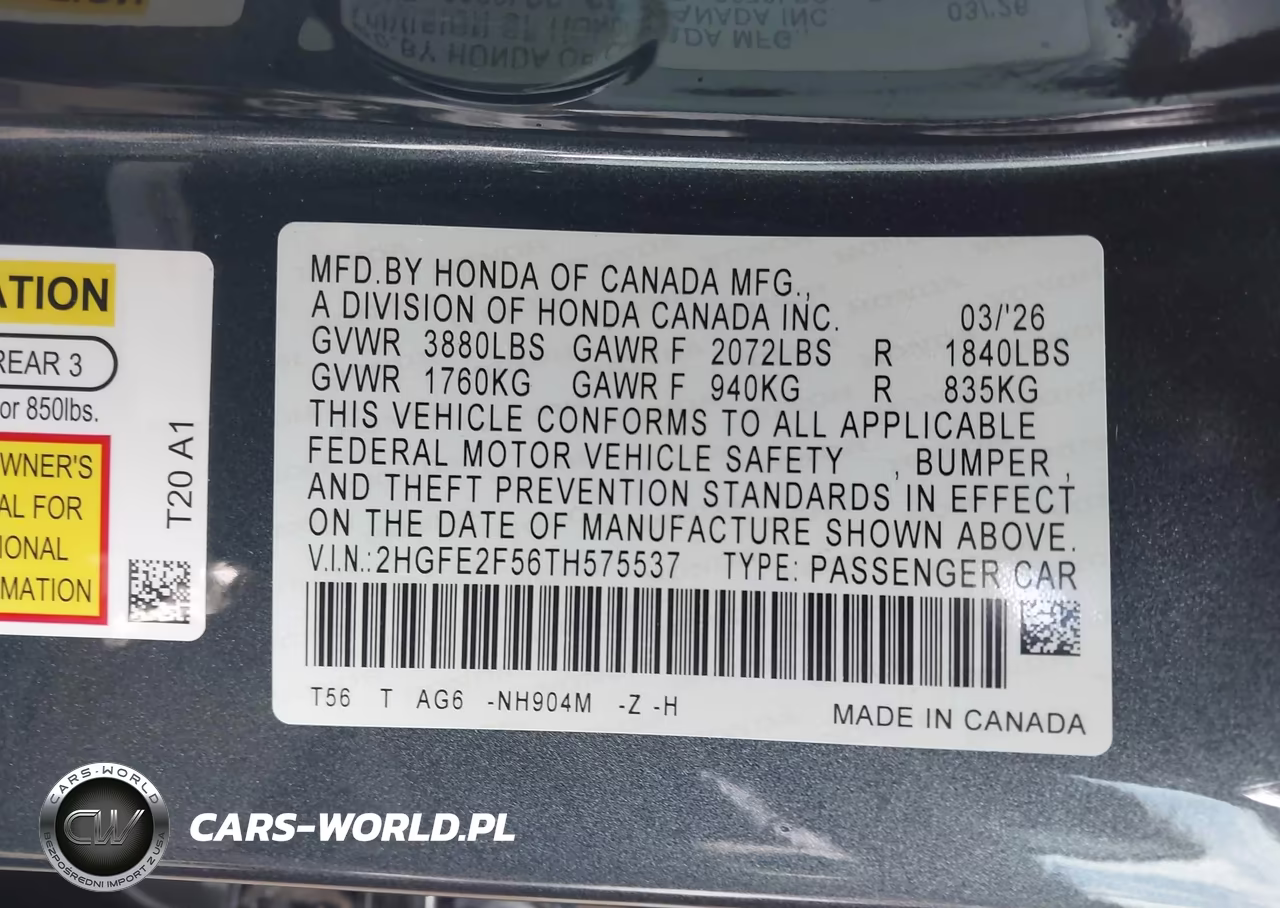 2026 Honda Civic Sport VIN:2HGFE2F56TH575537 - 9