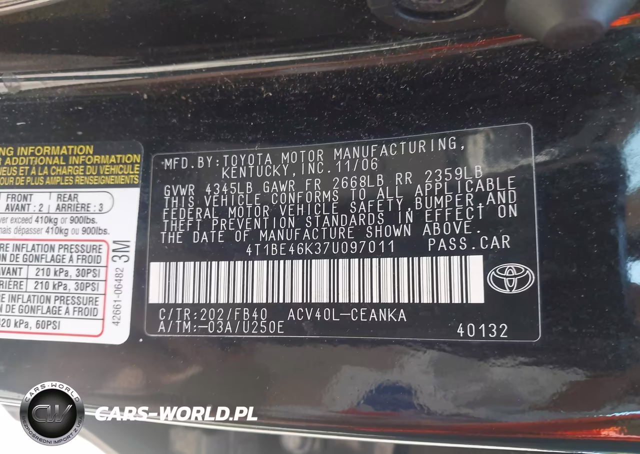 2007 Toyota Camry Le VIN:4T1BE46K37U097011 - 9