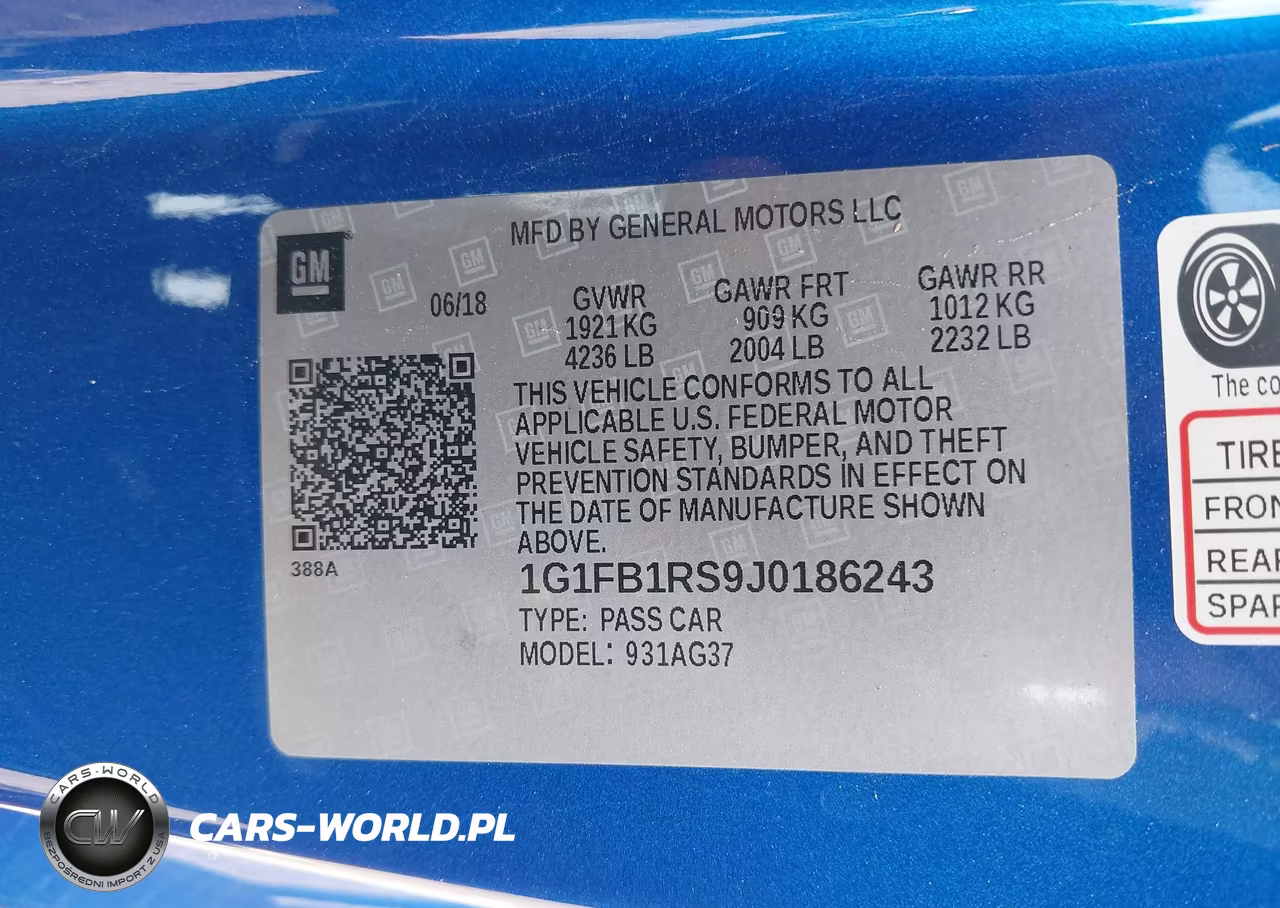 2018 Chevrolet Camaro 1Lt VIN:1G1FB1RS9J0186243 - 9