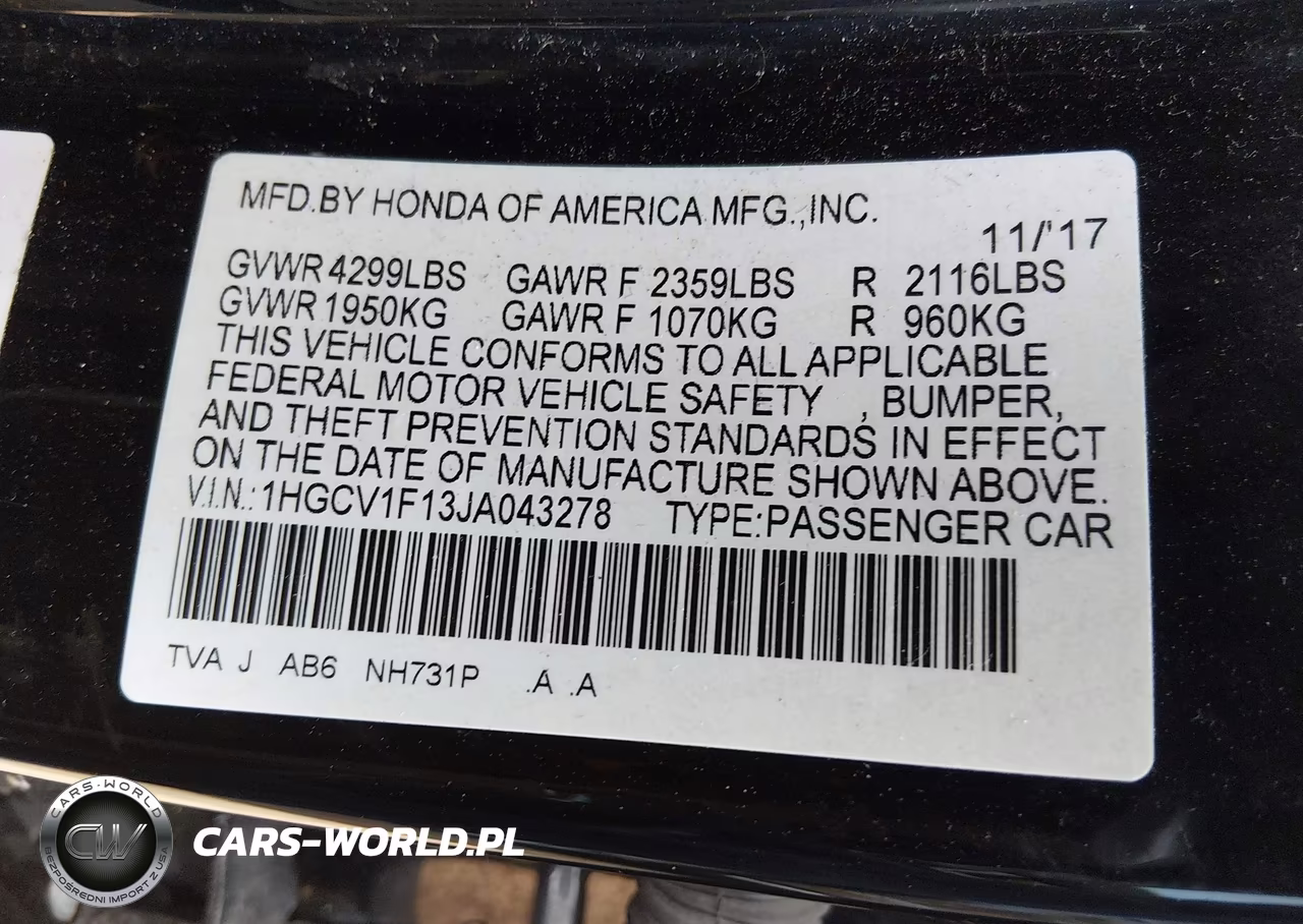 2018 Honda Accord Lx VIN:1HGCV1F13JA043278 - 9