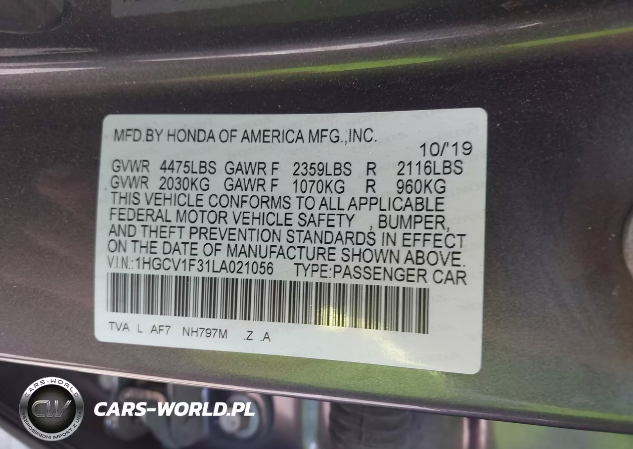 2020 Honda Accord Sport VIN:1HGCV1F31LA021056 - 9