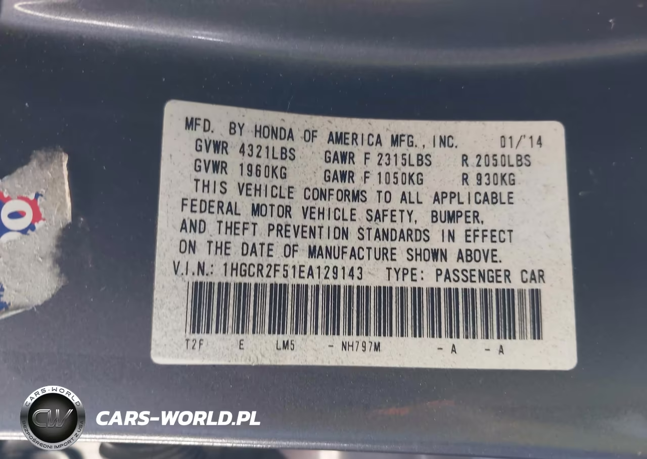 2014 Honda Accord Sport VIN:1HGCR2F51EA129143 - 9