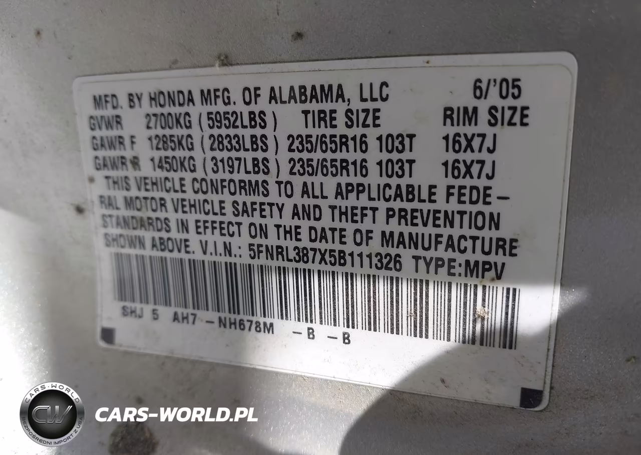 2005 Honda Odyssey Ex-L VIN:5FNRL387X5B111326 - 9