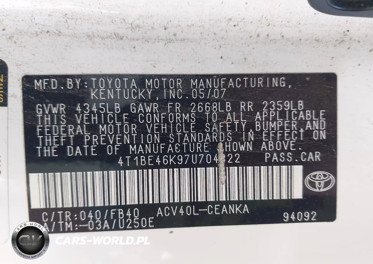 2007 Toyota Camry Le VIN:4T1BE46K97U704822 - 9