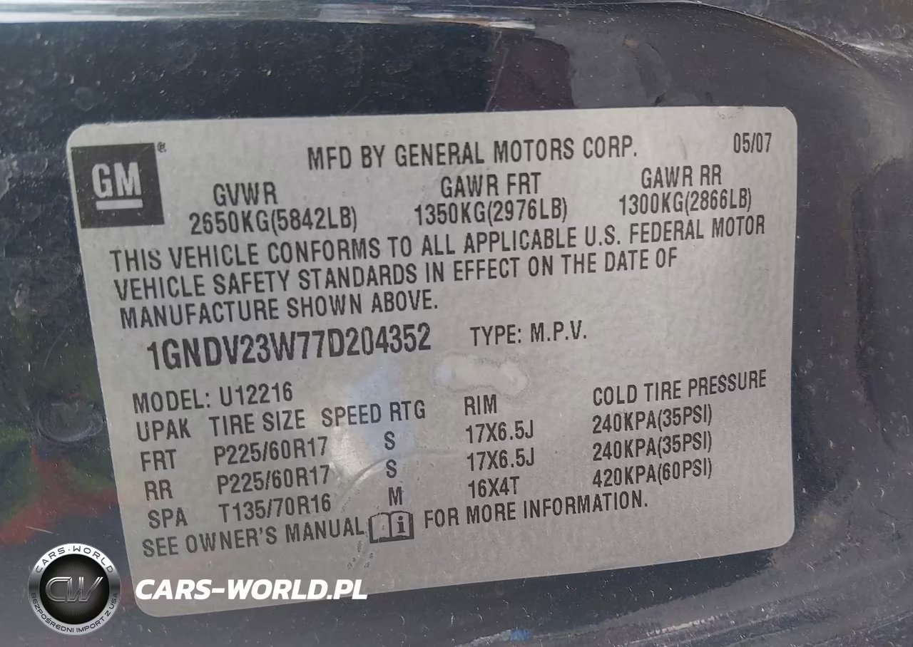 2007 Chevrolet Uplander Ls VIN:1GNDV23W77D204352 - 9