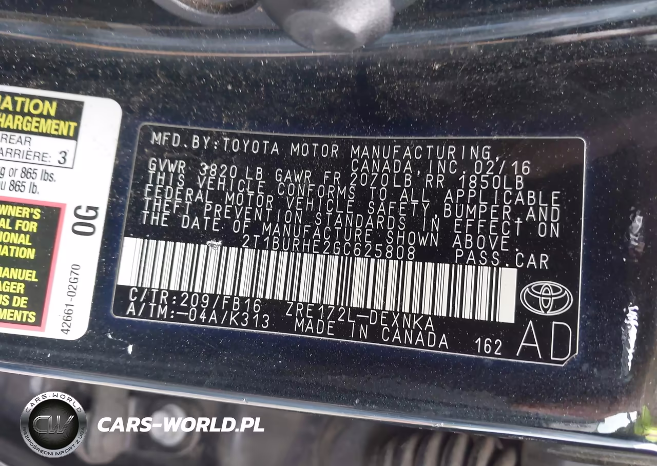 2016 Toyota Corolla Le VIN:2T1BURHE2GC625808 - 9