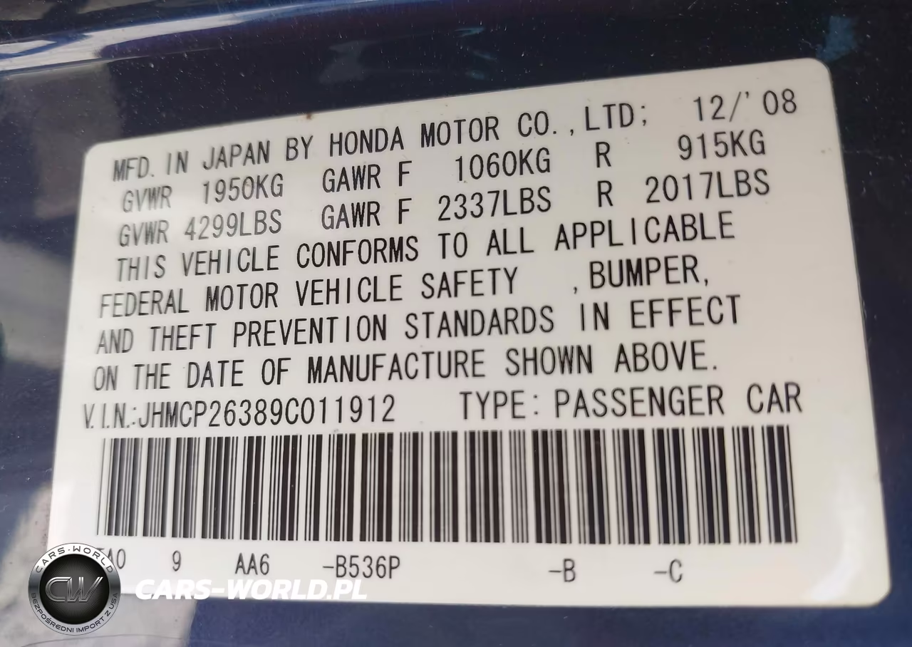 2009 Honda Accord 2.4 Lx VIN:JHMCP26389C011912 - 9
