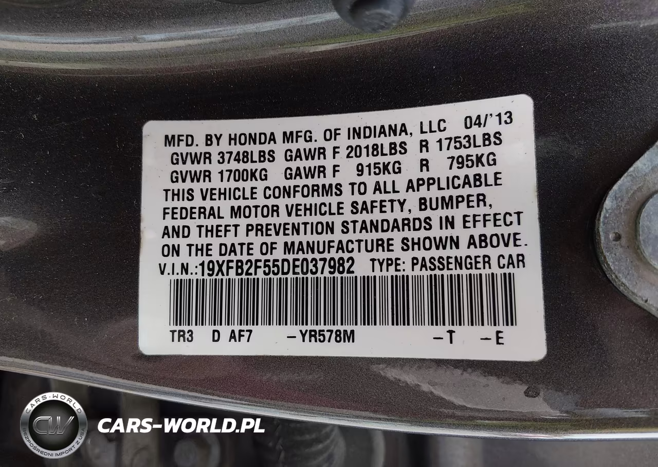 2013 Honda Civic Lx VIN:19XFB2F55DE037982 - 9