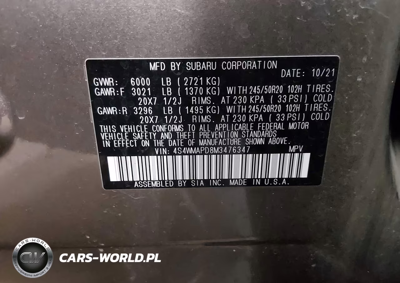 2021 Subaru Ascent Limited VIN:4S4WMAPD8M3476347 - 9