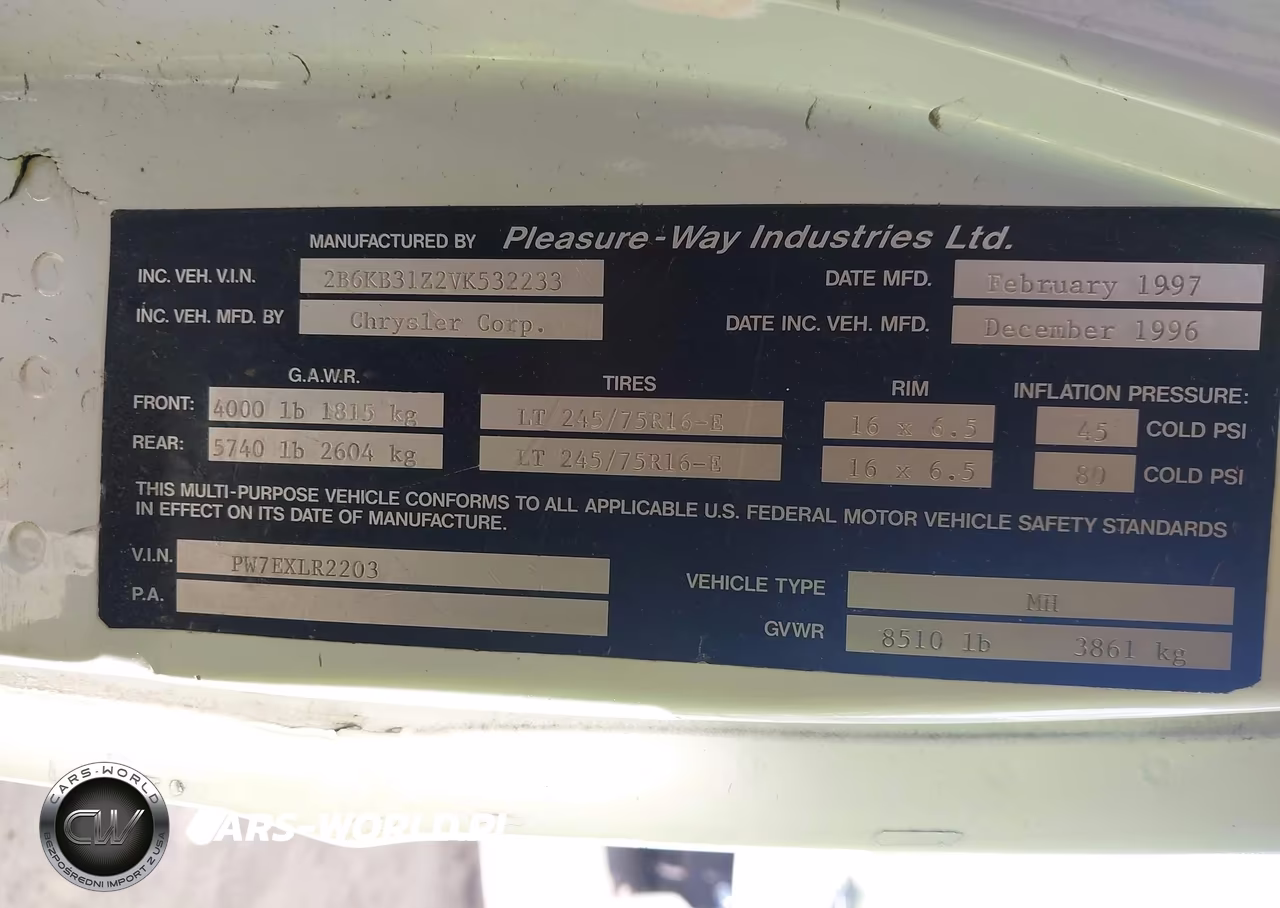 1997 Dodge Ram Van B3500 VIN:2B6KB31Z2VK532233 - 9