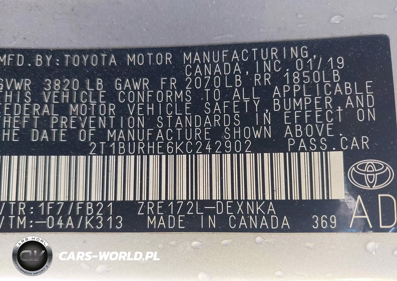 2019 Toyota Corolla Le VIN:2T1BURHE6KC242902 - 9