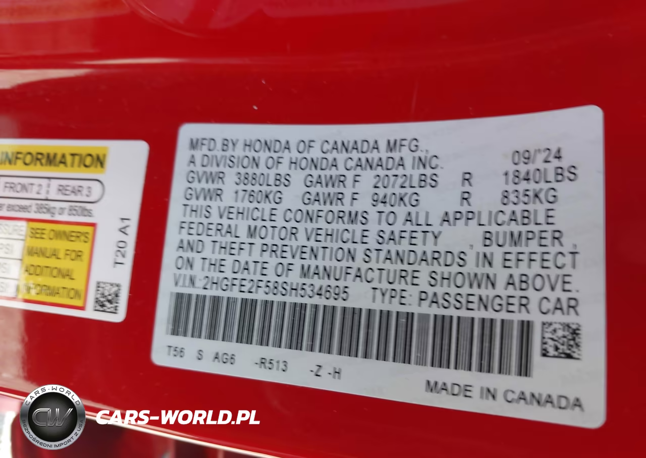 2025 Honda Civic Sport VIN:2HGFE2F58SH534695 - 9
