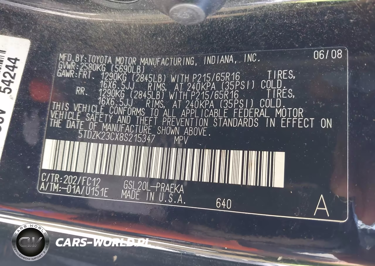 2008 Toyota Sienna Le VIN:5TDZK23CX8S215347 - 9