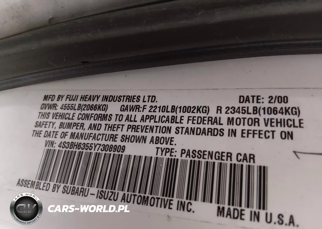 2000 Subaru Legacy L VIN:4S3BH6355Y7308909 - 9