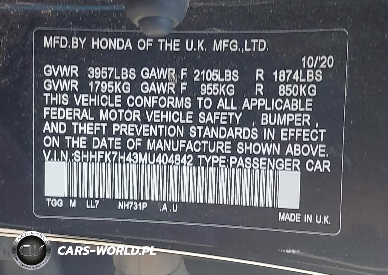 2021 Honda Civic Sport VIN:SHHFK7H43MU404842 - 9