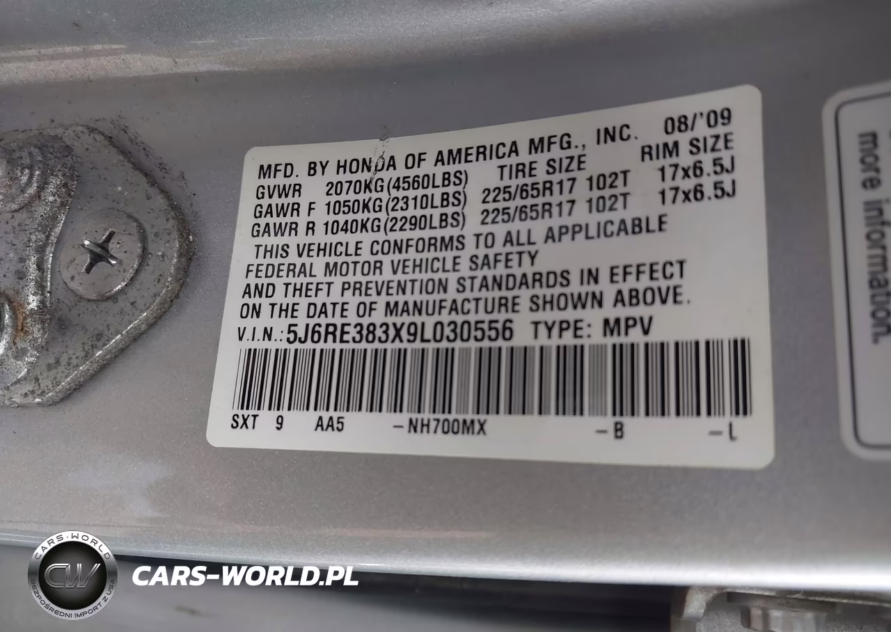 2009 Honda Cr-V Lx VIN:5J6RE383X9L030556 - 9