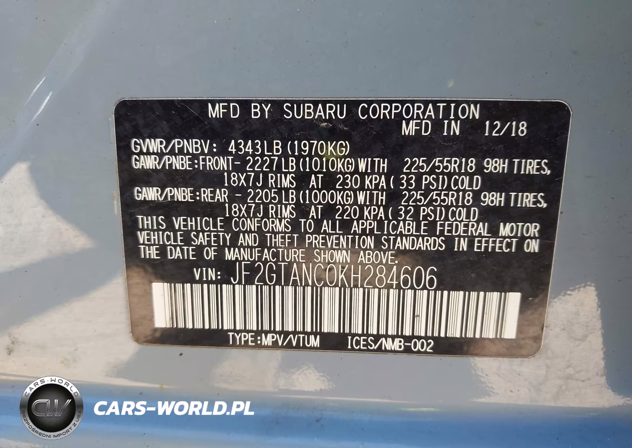 2019 Subaru Crosstrek 2.0I Limited VIN:JF2GTANC0KH284606 - 9