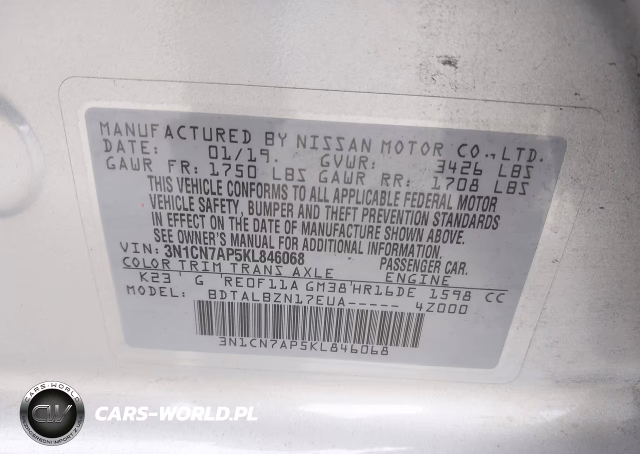 2019 Nissan Versa 1.6 Sv VIN:3N1CN7AP5KL846068 - 9