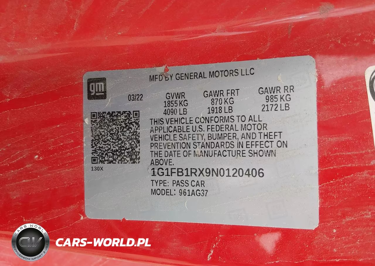2022 Chevrolet Camaro Rwd 1Lt VIN:1G1FB1RX9N0120406 - 9